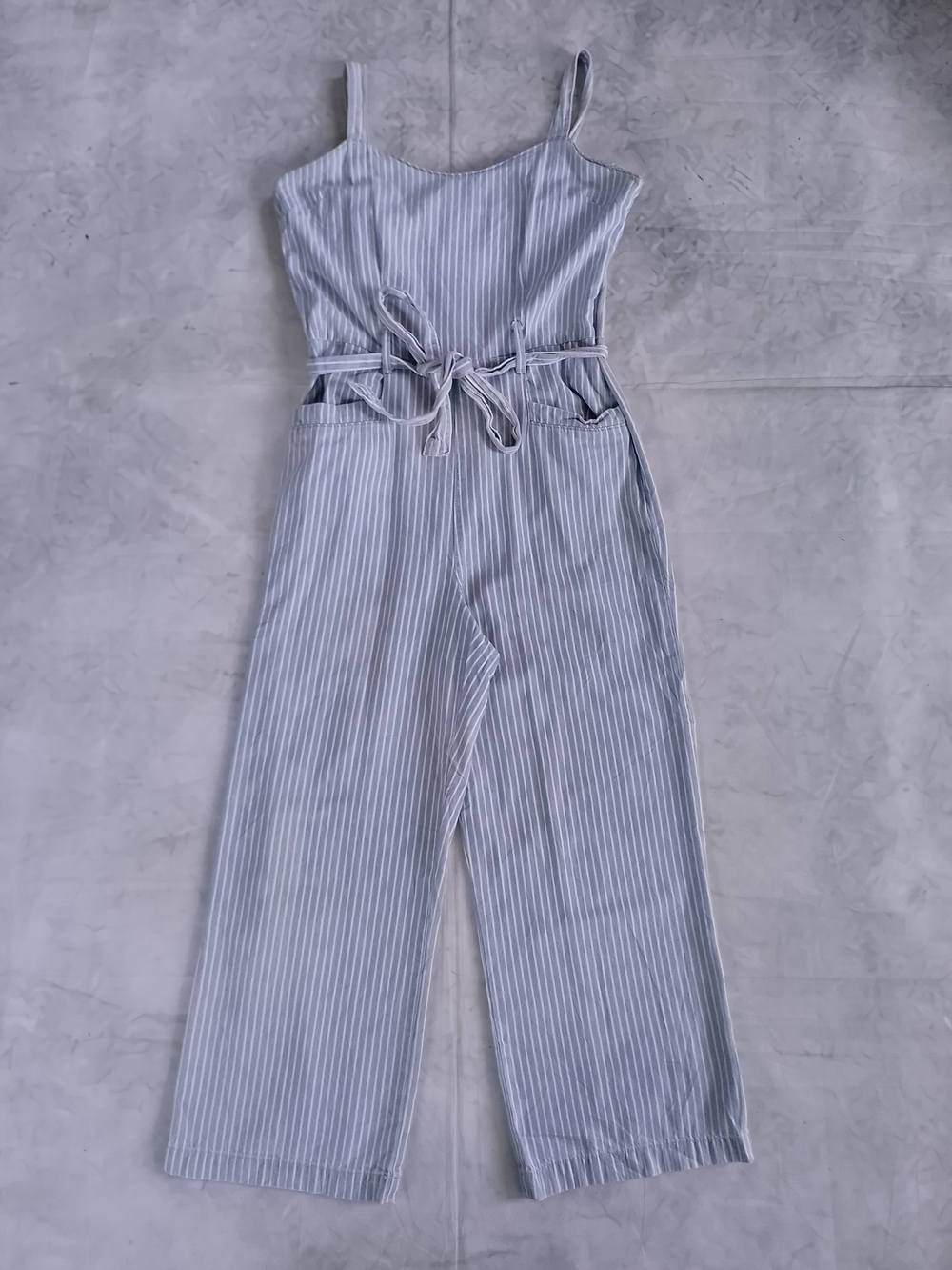 Striped Blue and White Jumpsuit with Waist Tie REWASH BRAND
